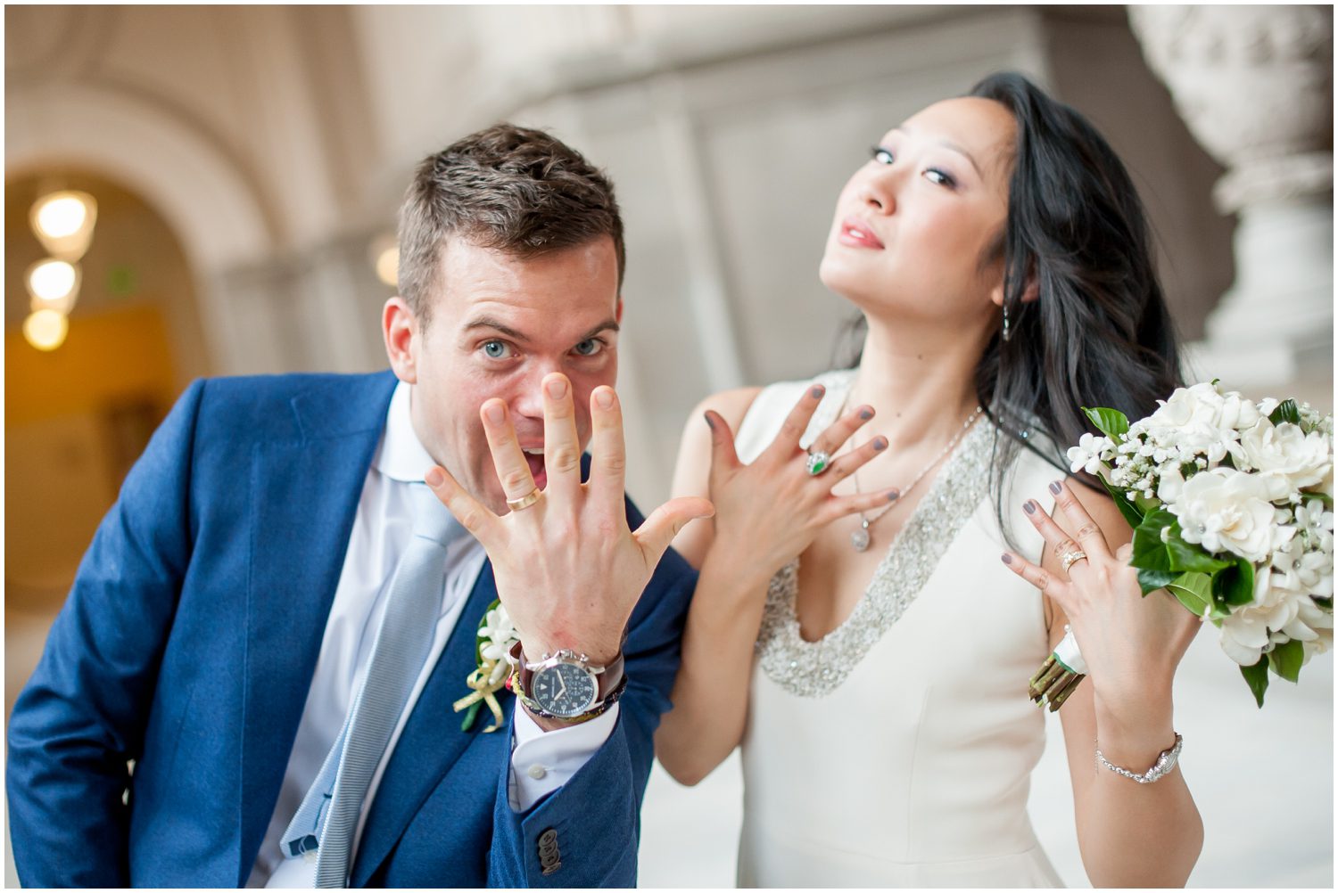 fun wedding couple poses 