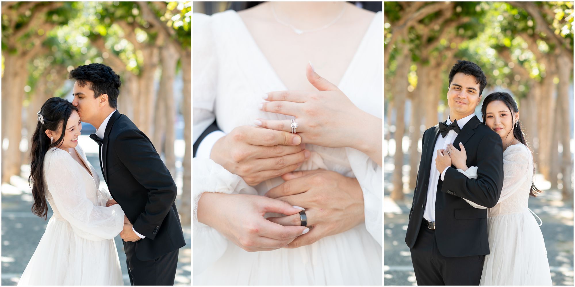 bride and groom at Civic Plaza