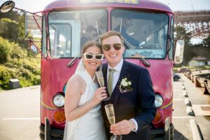 Bride and groom with JellyBus